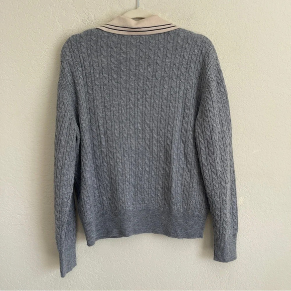 SANDRO Nea Cable-Knit Sweater Gray Wool Cashmere Blend V Neck - Picture 8 of 8